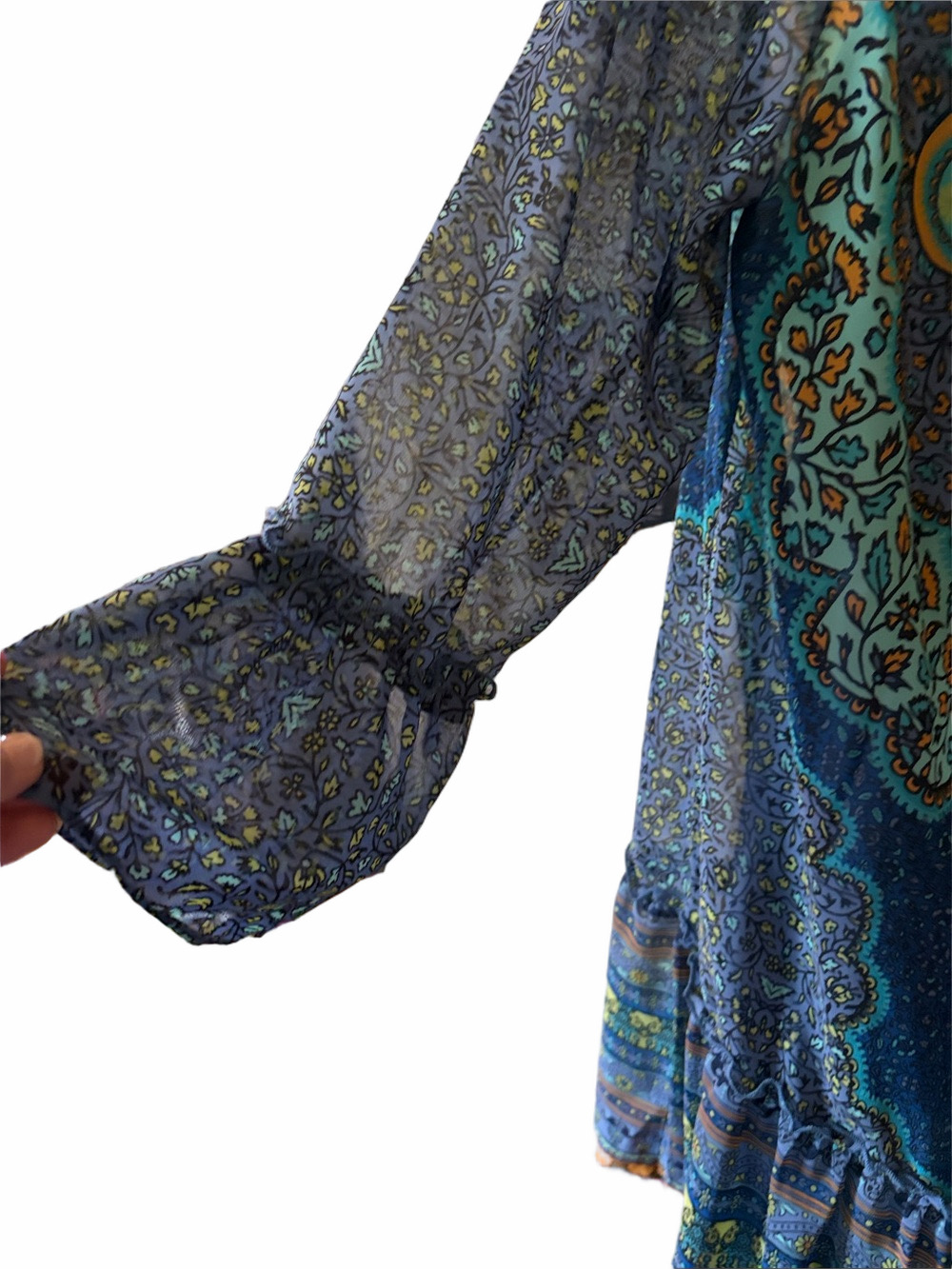 Boho Sandra Darren paisley 3/4 sleeves off shoulder dress size 10. - Picture 3 of 4